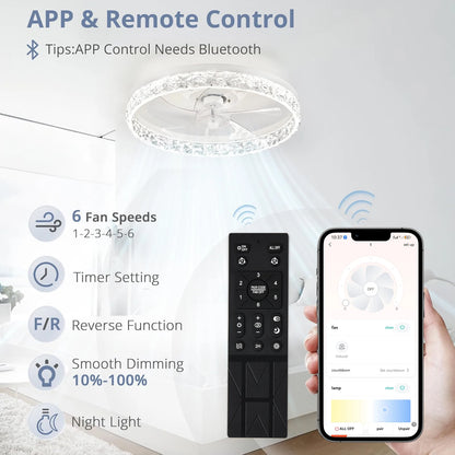 LED Ceiling Light Fan: Remote-Control Modern Dimmable 19.7"